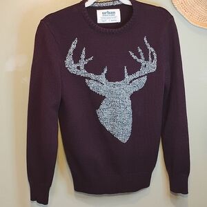 Urban Pipeline Men's Crewneck Sweater Eggplant & Gray Moose Design Size M
